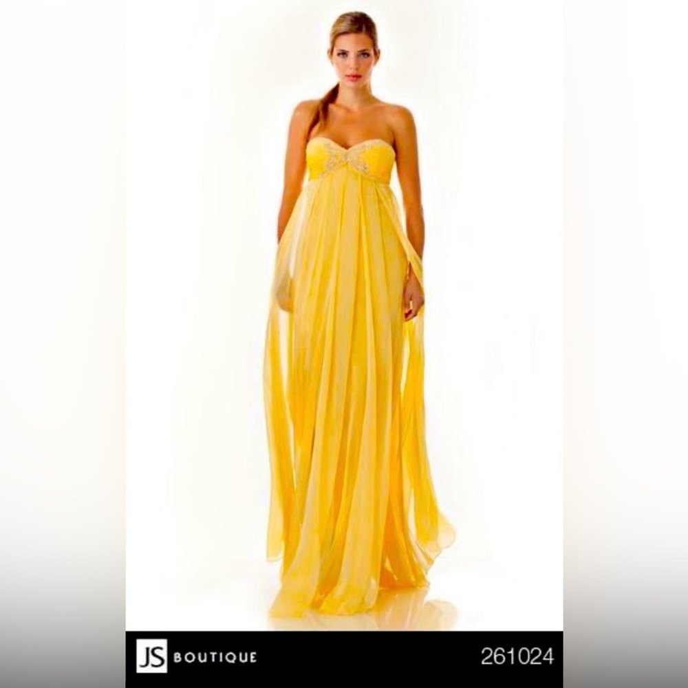 JS Boutique flowy formal dress. Yellow chiffon. Two dresses - 8 & 4.